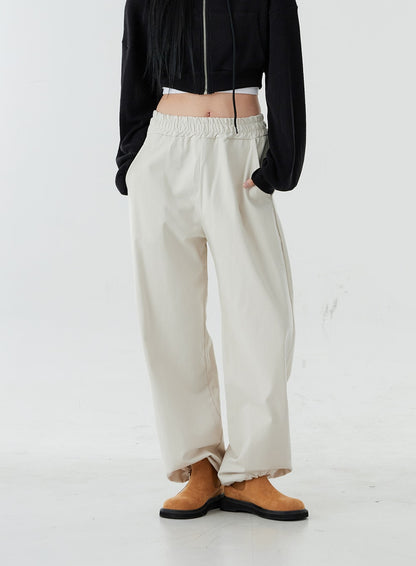 Ankle String Elastic Wide Pants OO28
