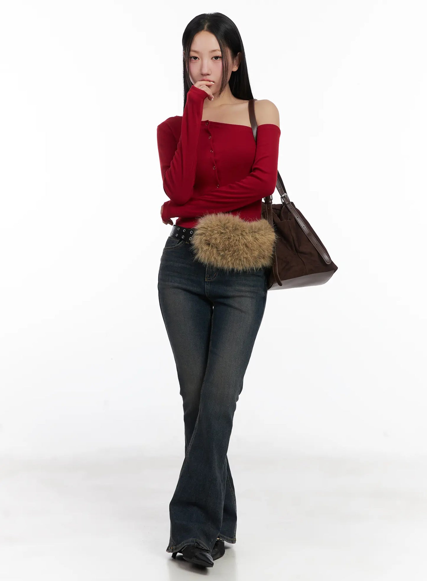 Asymmetric Buttoned Shoulder Top CD501