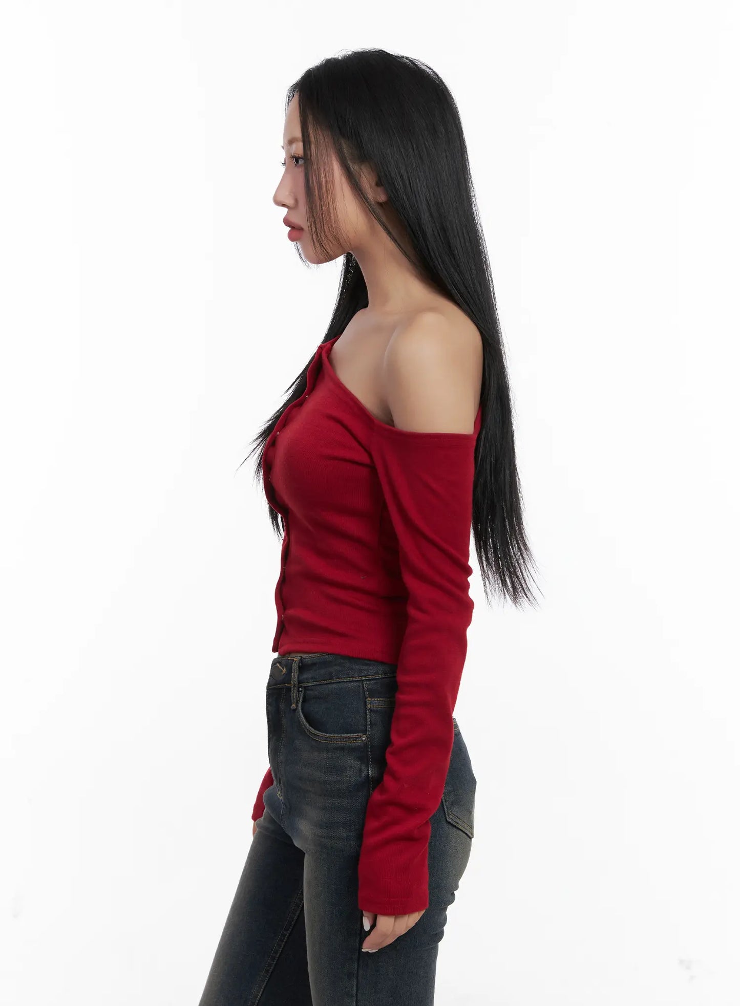 Asymmetric Buttoned Shoulder Top CD501