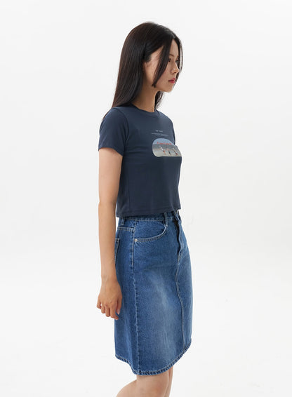 A-Line Denim Midi Skirt OU328