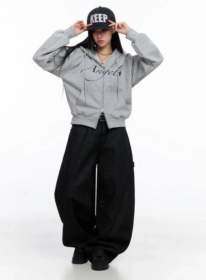 Angel Graphic Zip-Up Hoodie IS525