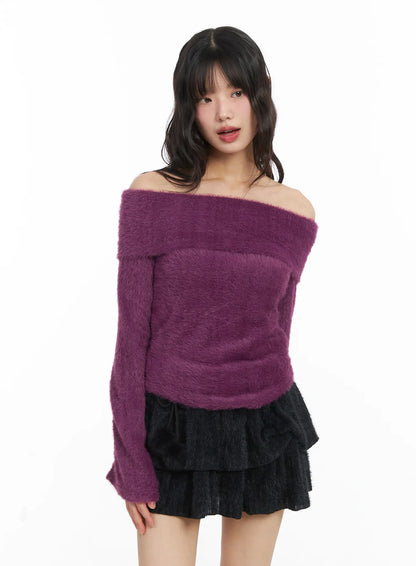 Angora Off-Shoulder Long Sleeve Tee CJ501