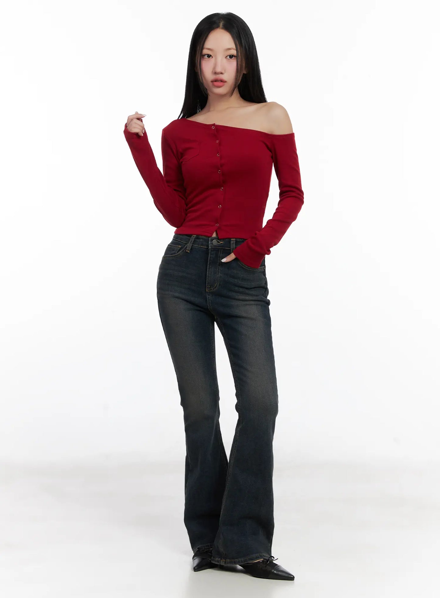 Asymmetric Buttoned Shoulder Top CD501