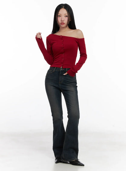 Asymmetric Buttoned Shoulder Top CD501