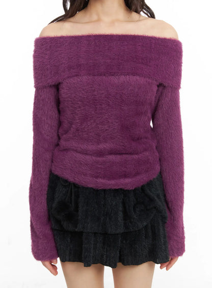 Angora Off-Shoulder Long Sleeve Tee CJ501