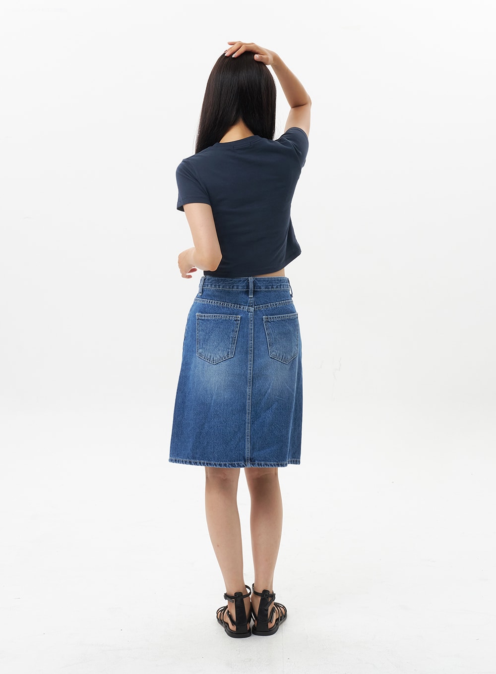A-Line Denim Midi Skirt OU328