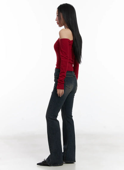 Asymmetric Buttoned Shoulder Top CD501