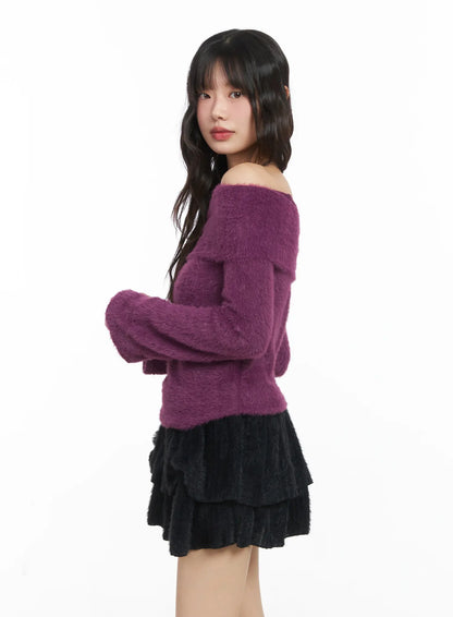 Angora Off-Shoulder Long Sleeve Tee CJ501