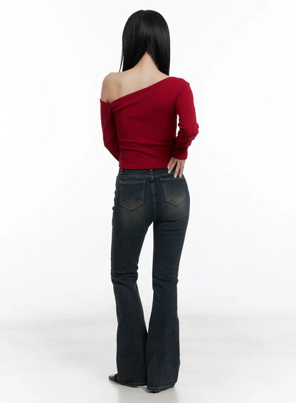Asymmetric Buttoned Shoulder Top CD501