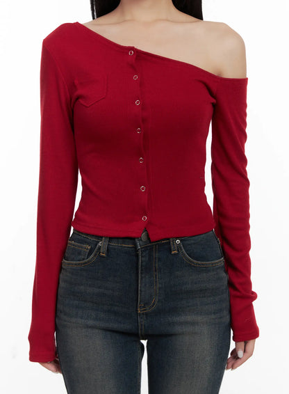 Asymmetric Buttoned Shoulder Top CD501