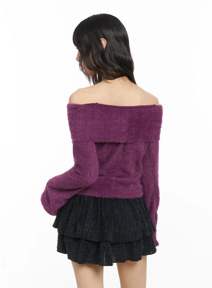 Angora Off-Shoulder Long Sleeve Tee CJ501