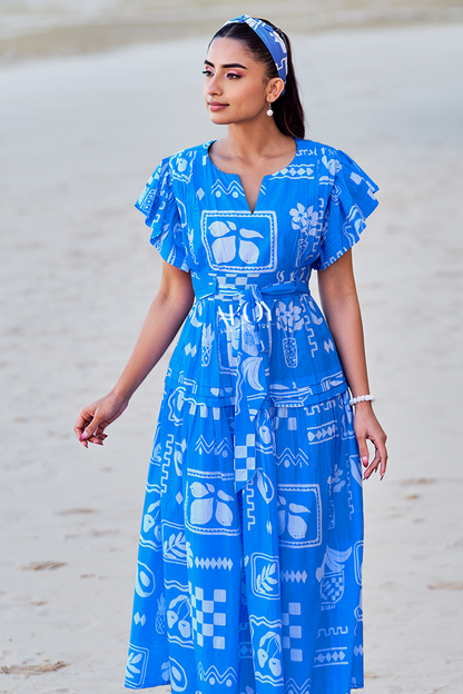 Blue Printed -Maxi Dress