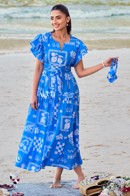 Blue Printed -Maxi Dress