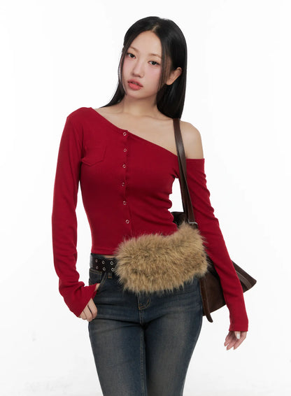Asymmetric Buttoned Shoulder Top CD501