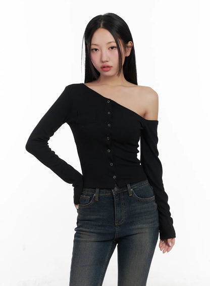 Asymmetric Buttoned Shoulder Top CD501